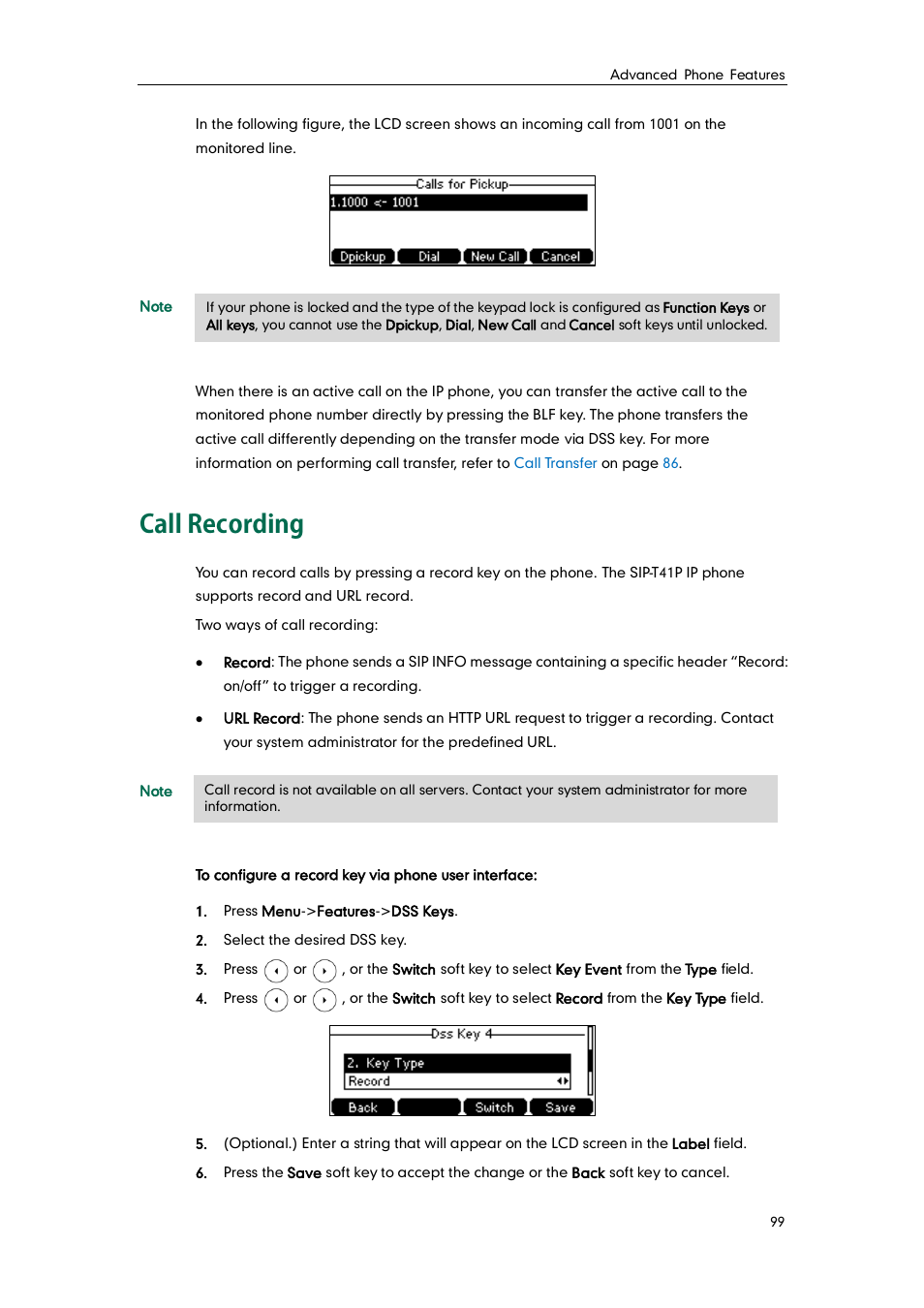 Call recording | Yealink SIP-T41P User Manual | Page 109 / 142