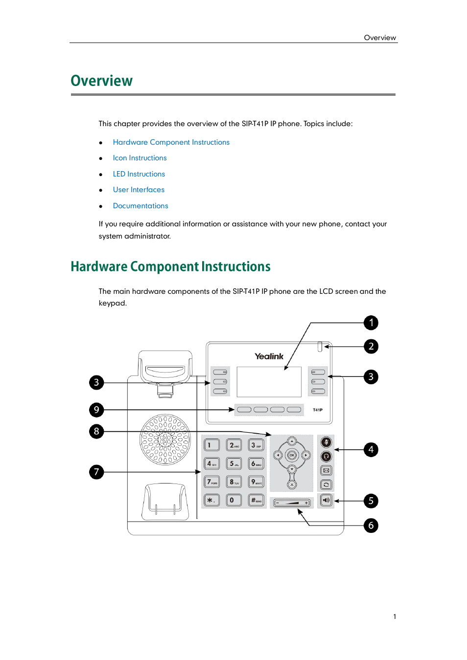 Overview, Hardware component instructions | Yealink SIP-T41P User Manual | Page 11 / 142