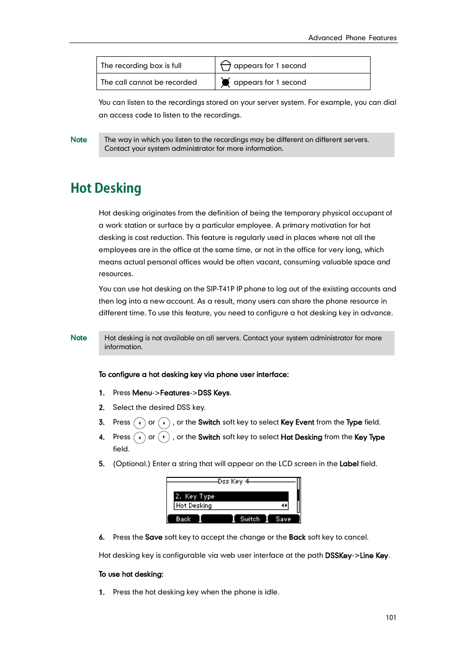 Hot desking | Yealink SIP-T41P User Manual | Page 111 / 142