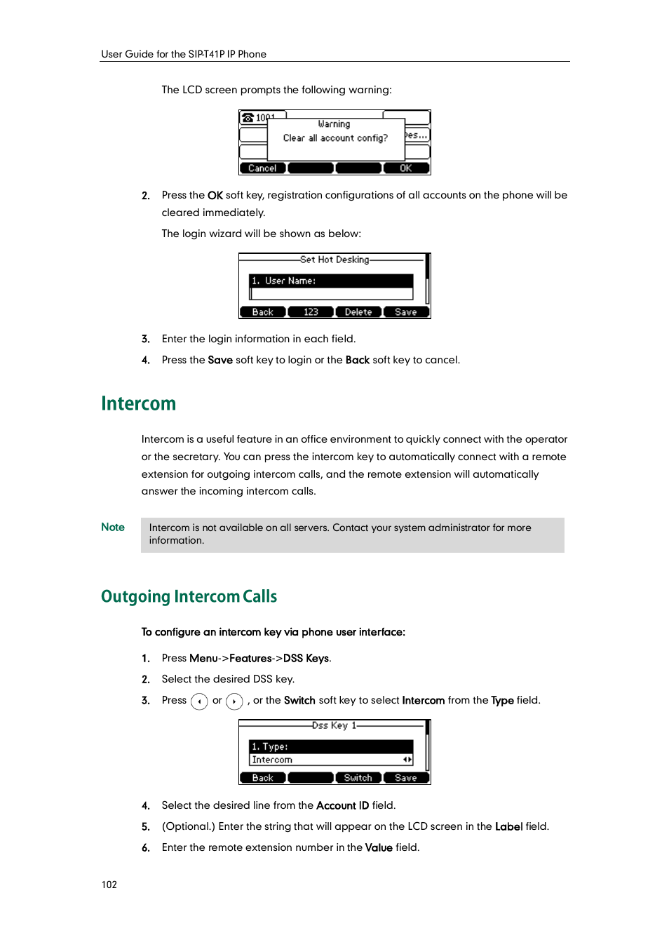 Intercom, Outgoing intercom calls | Yealink SIP-T41P User Manual | Page 112 / 142