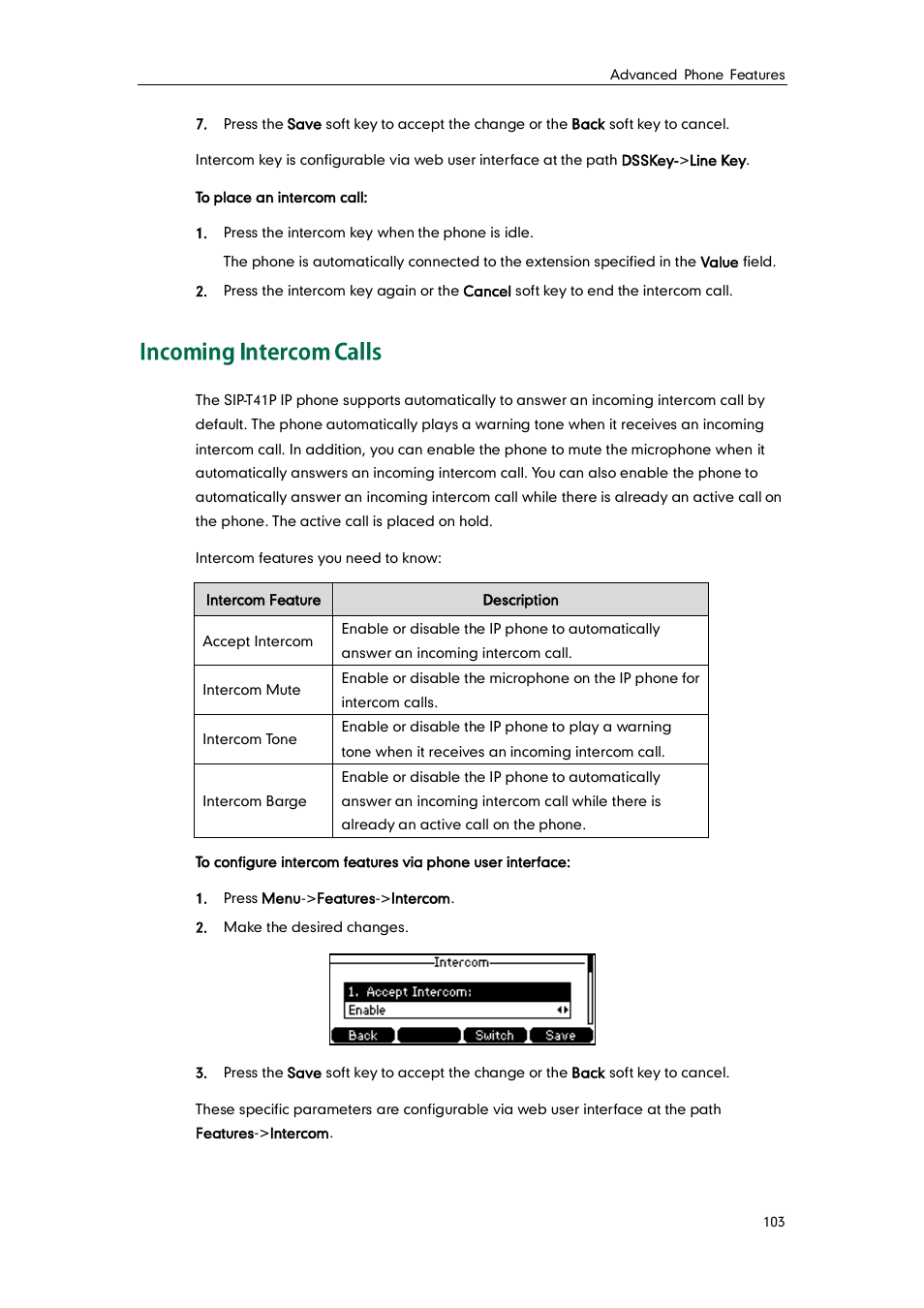 Incoming intercom calls | Yealink SIP-T41P User Manual | Page 113 / 142