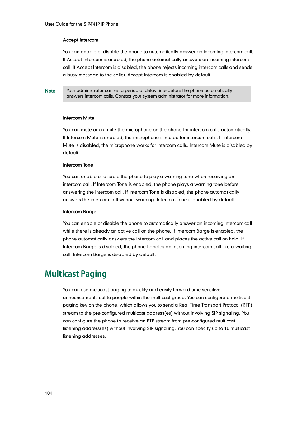 Multicast paging | Yealink SIP-T41P User Manual | Page 114 / 142