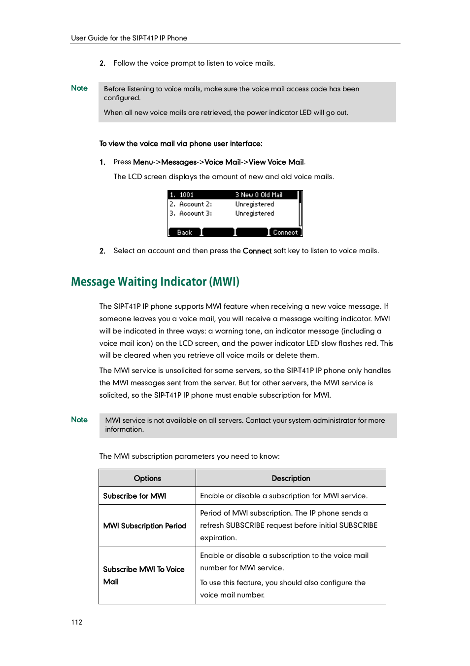 Message waiting indicator (mwi) | Yealink SIP-T41P User Manual | Page 122 / 142