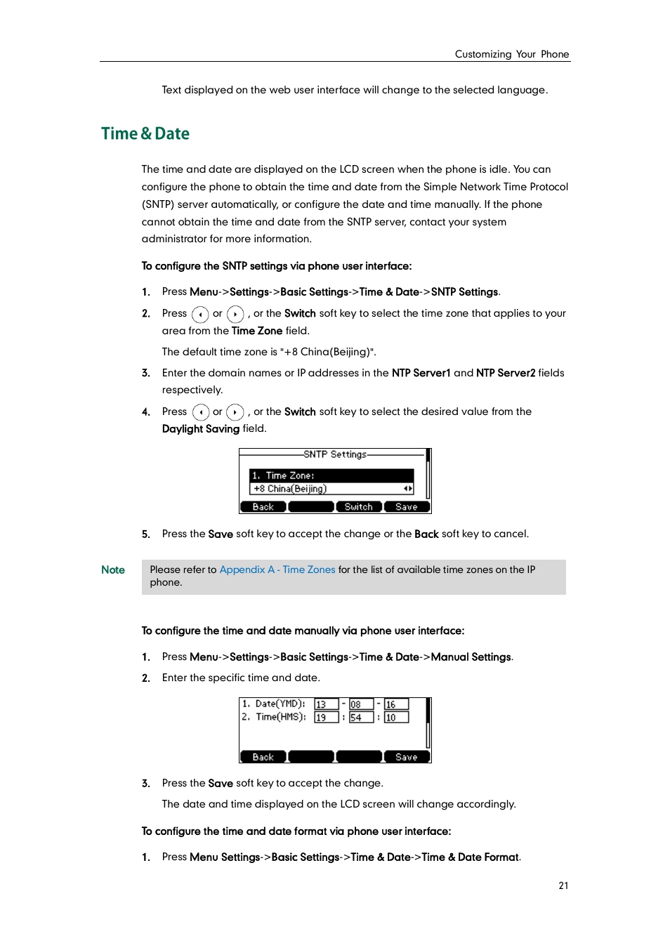 Time & date | Yealink SIP-T41P User Manual | Page 31 / 142