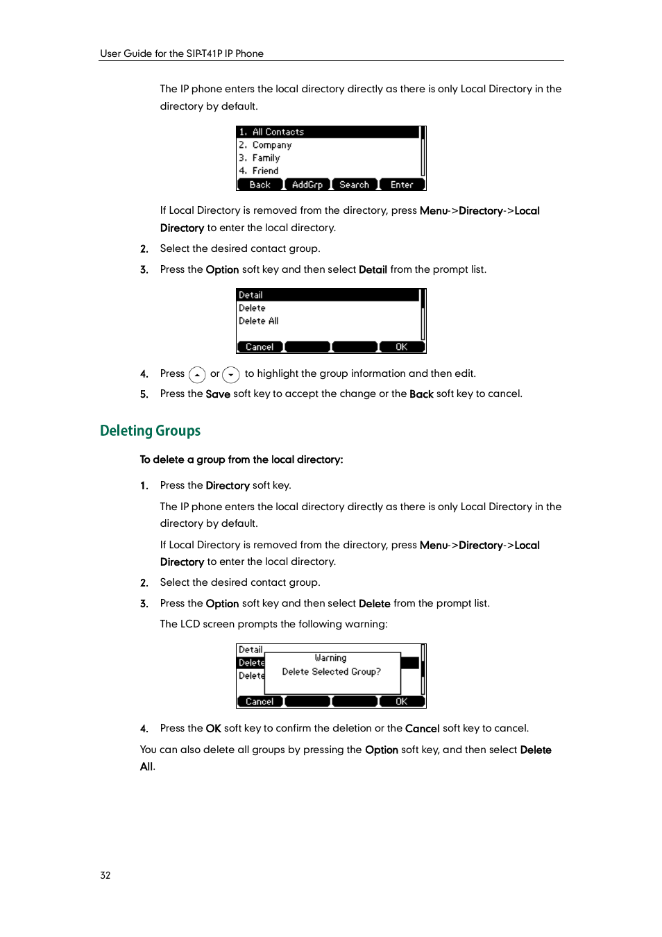 Deleting groups | Yealink SIP-T41P User Manual | Page 42 / 142