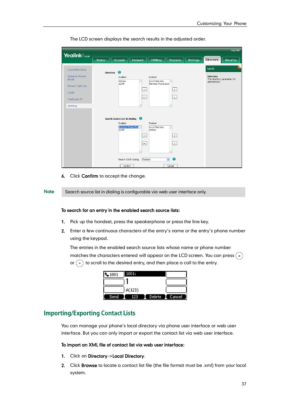 Importing/exporting contact lists | Yealink SIP-T41P User Manual | Page 47 / 142