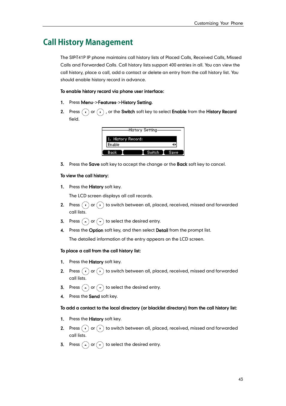 Call history management | Yealink SIP-T41P User Manual | Page 53 / 142