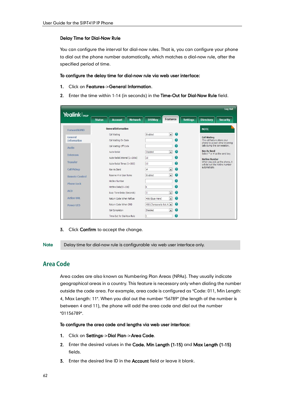Area code | Yealink SIP-T41P User Manual | Page 72 / 142