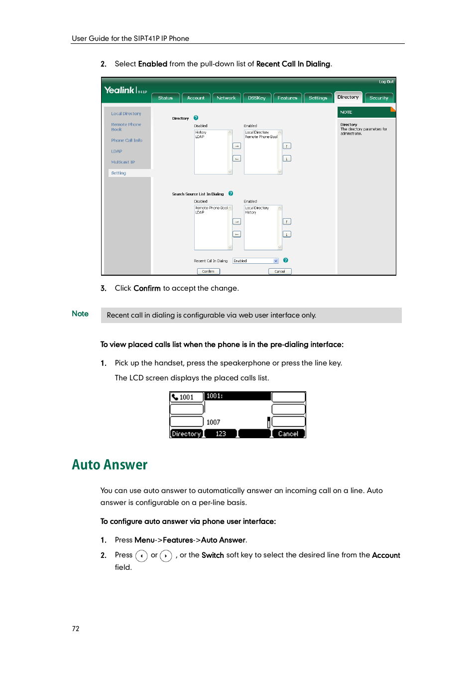 Auto answer | Yealink SIP-T41P User Manual | Page 82 / 142