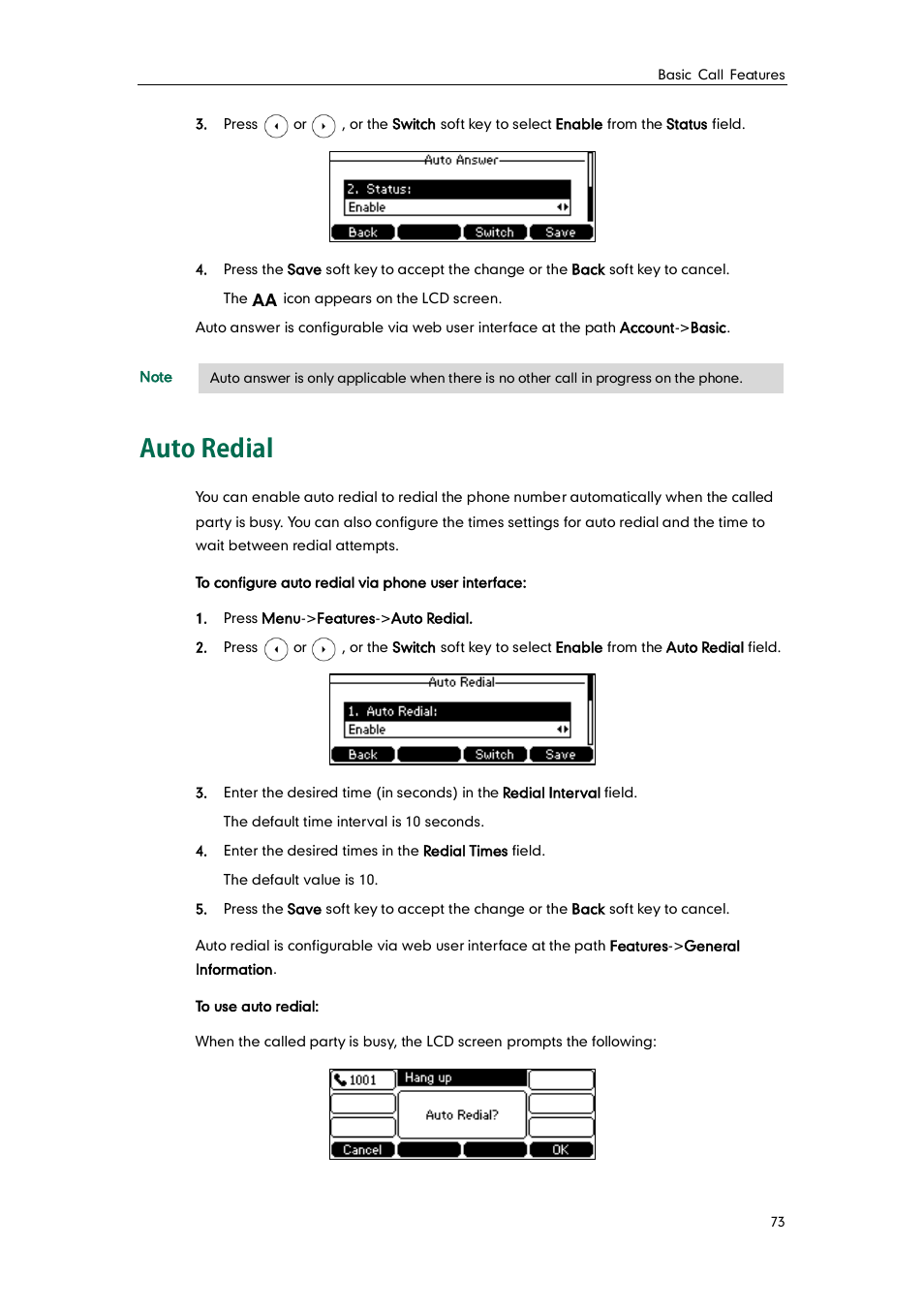 Auto redial | Yealink SIP-T41P User Manual | Page 83 / 142