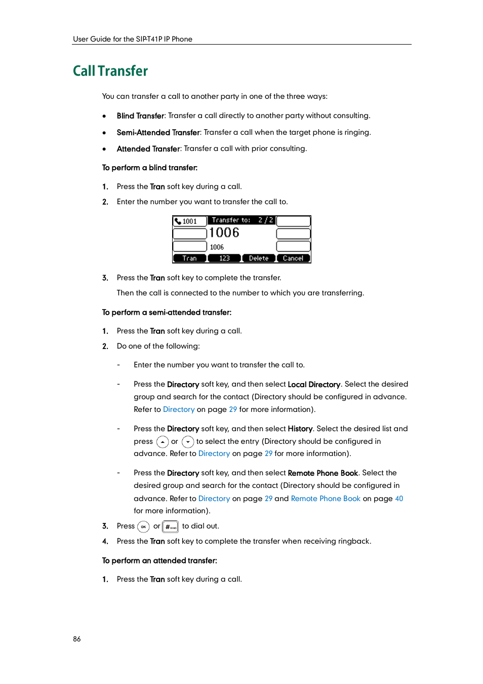 Call transfer | Yealink SIP-T41P User Manual | Page 96 / 142