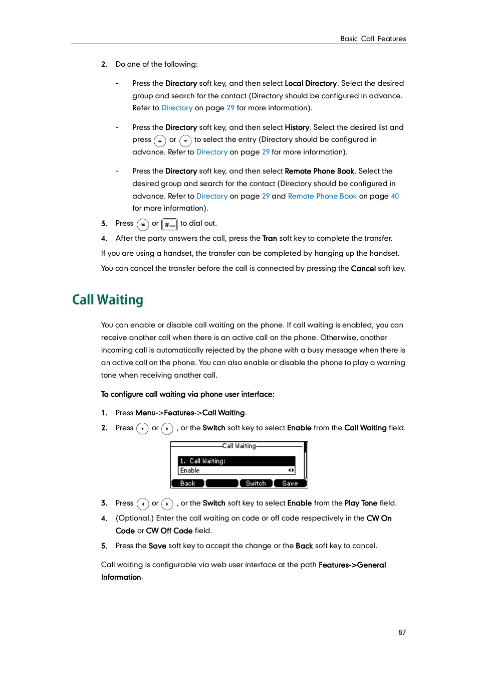 Call waiting | Yealink SIP-T41P User Manual | Page 97 / 142