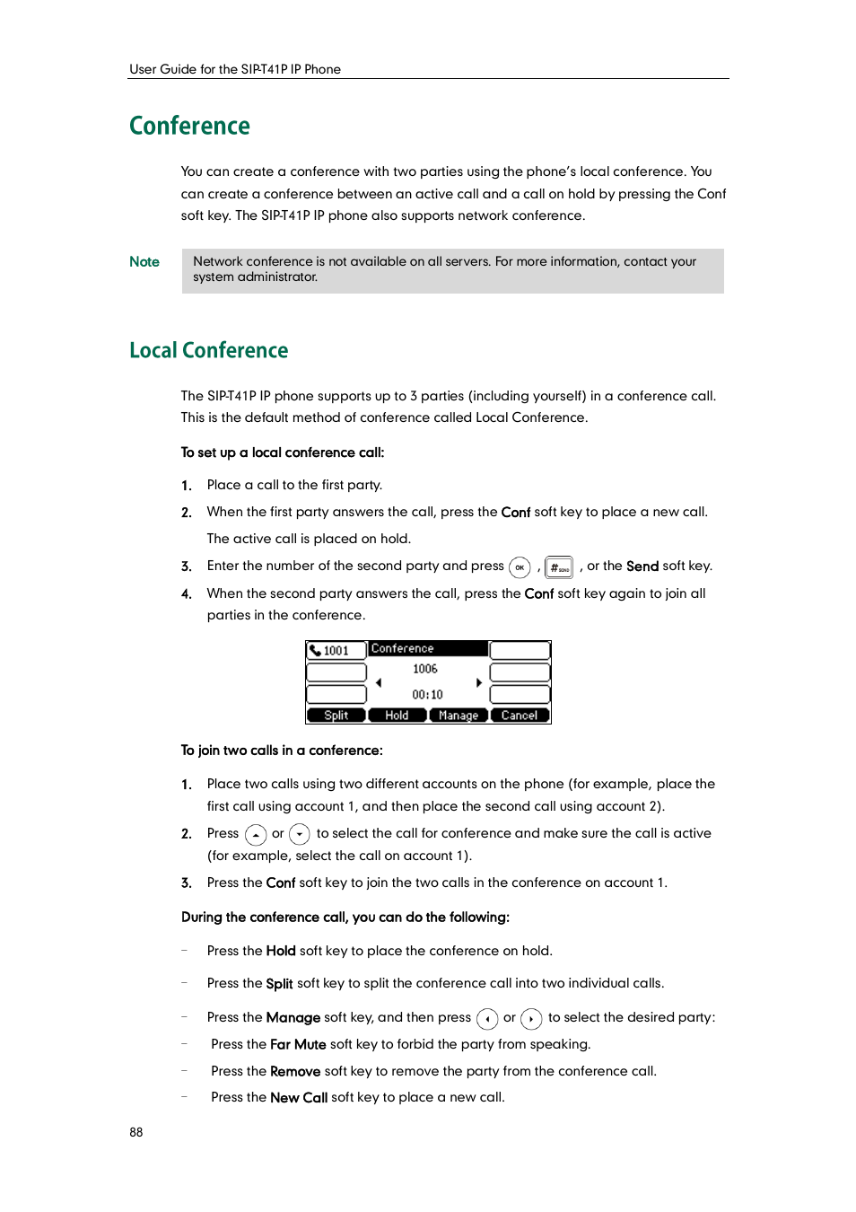 Conference, Local conference | Yealink SIP-T41P User Manual | Page 98 / 142
