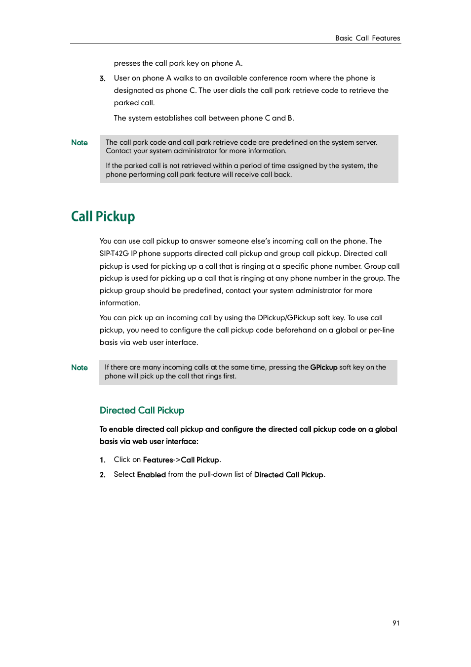 Call pickup | Yealink SIP-T42G User Manual | Page 101 / 142