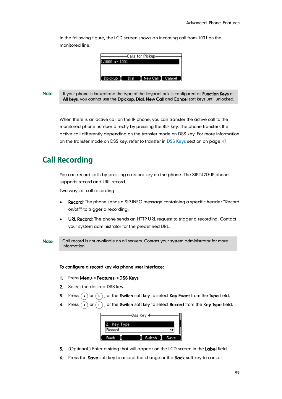 Call recording | Yealink SIP-T42G User Manual | Page 109 / 142