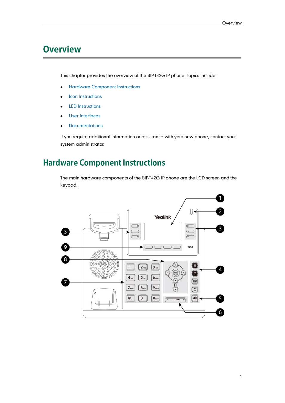 Overview, Hardware component instructions | Yealink SIP-T42G User Manual | Page 11 / 142