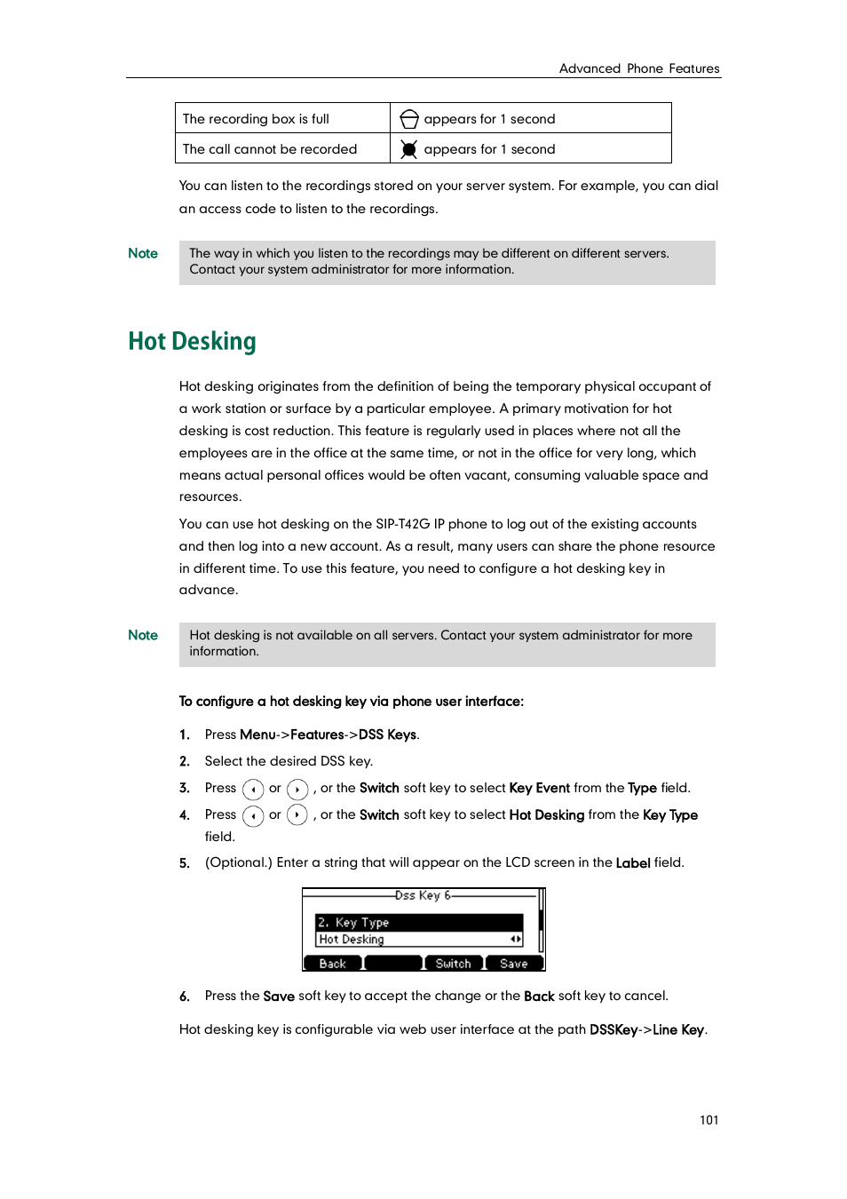 Hot desking | Yealink SIP-T42G User Manual | Page 111 / 142