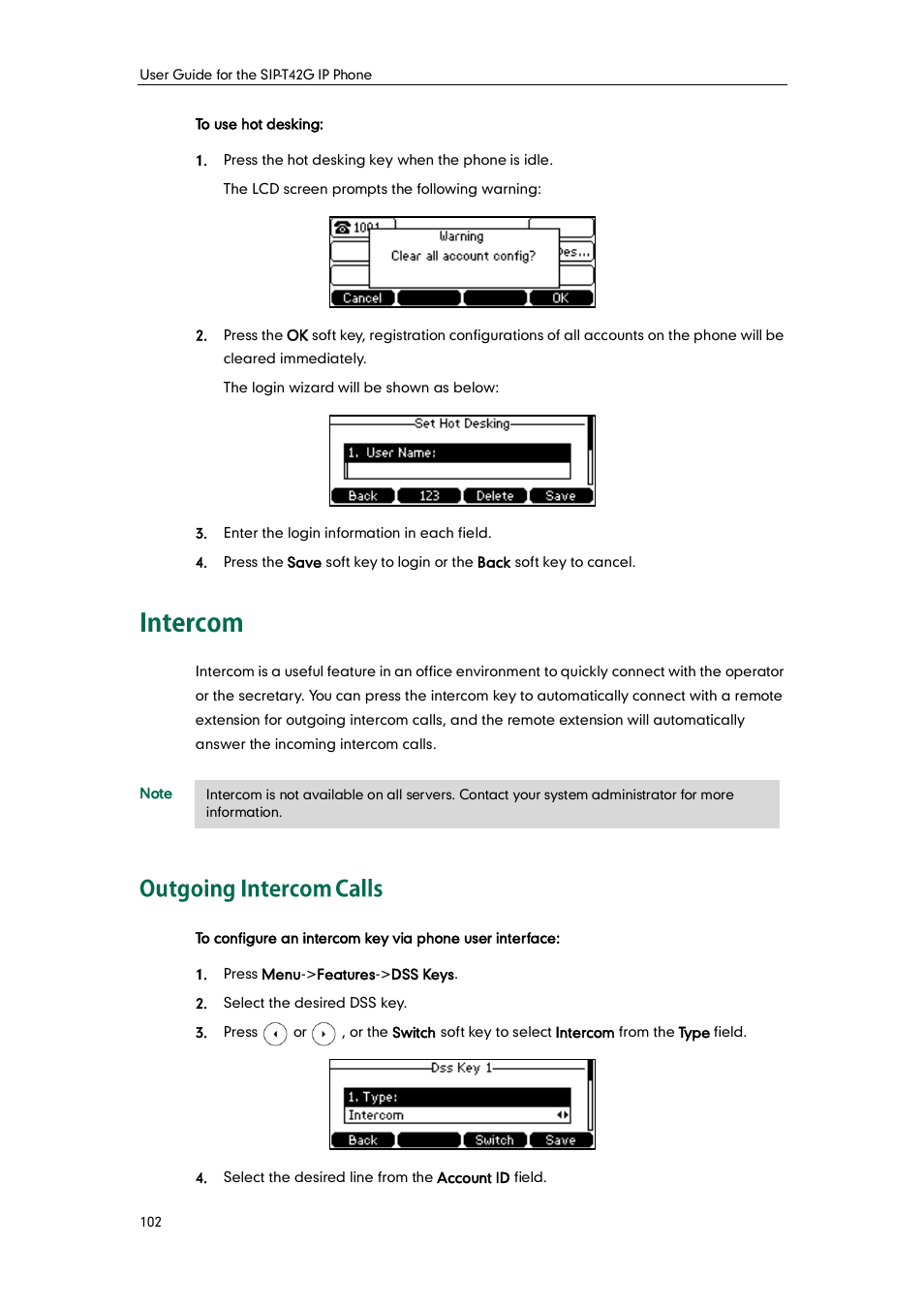 Intercom, Outgoing intercom calls | Yealink SIP-T42G User Manual | Page 112 / 142