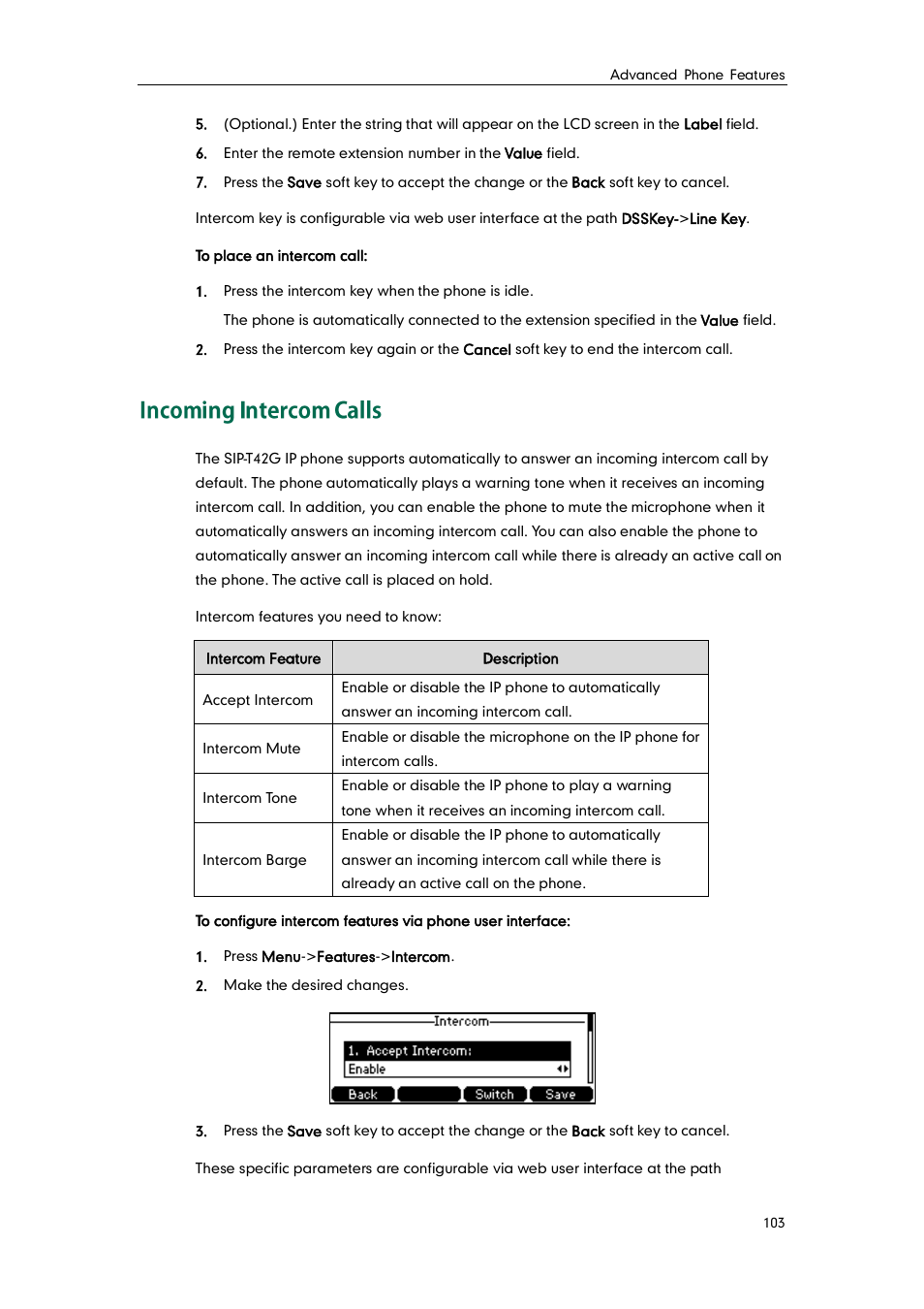 Incoming intercom calls | Yealink SIP-T42G User Manual | Page 113 / 142