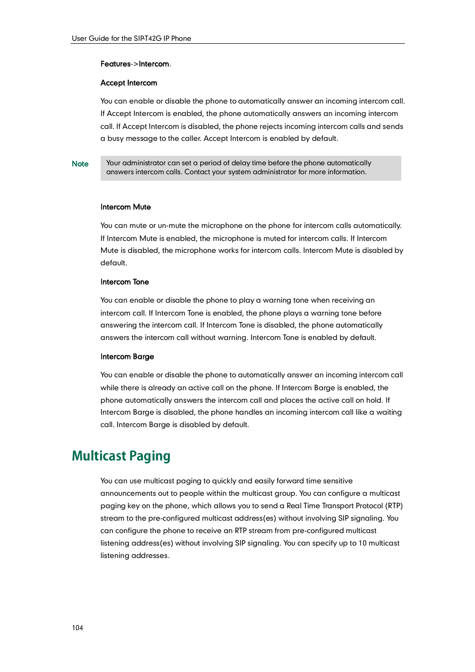 Multicast paging | Yealink SIP-T42G User Manual | Page 114 / 142