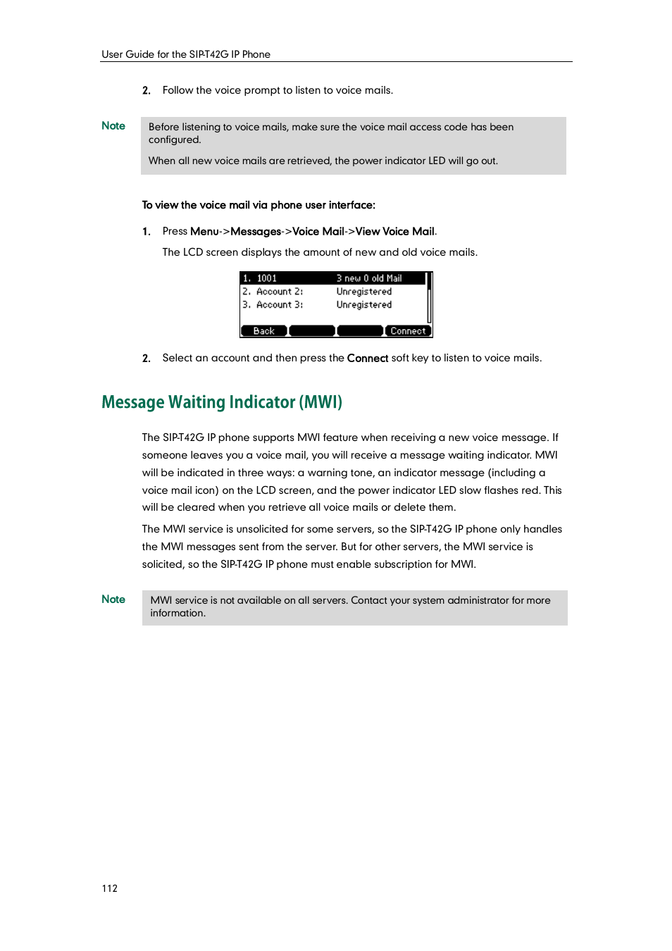 Message waiting indicator (mwi) | Yealink SIP-T42G User Manual | Page 122 / 142