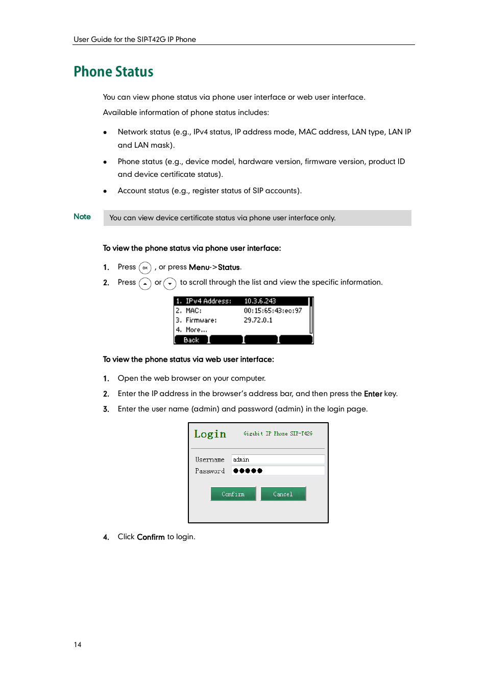 Phone status | Yealink SIP-T42G User Manual | Page 24 / 142