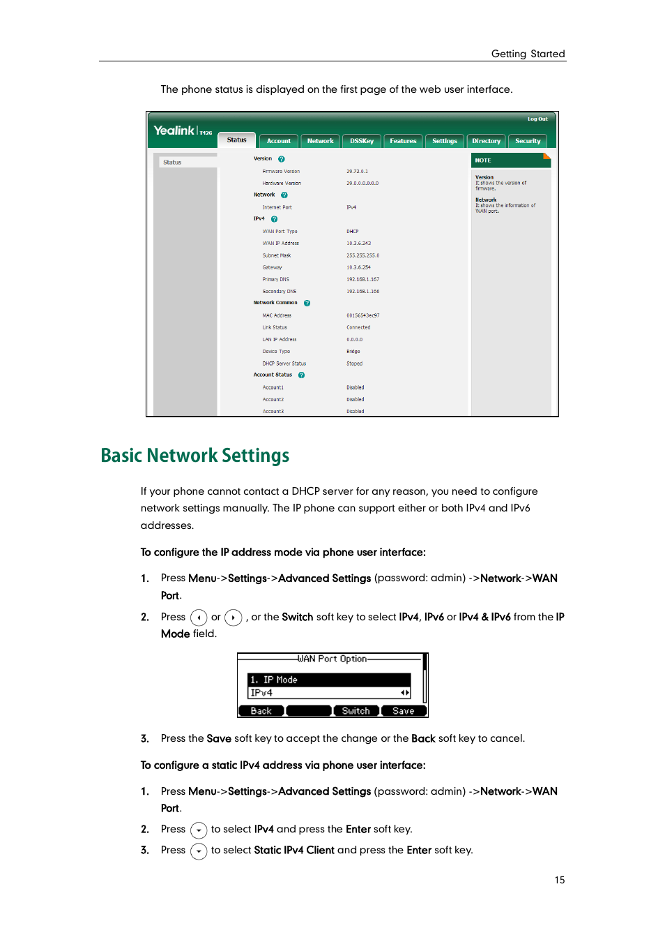 Basic network settings | Yealink SIP-T42G User Manual | Page 25 / 142