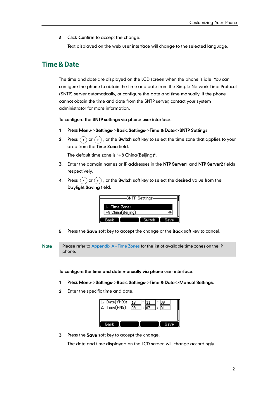 Time & date | Yealink SIP-T42G User Manual | Page 31 / 142