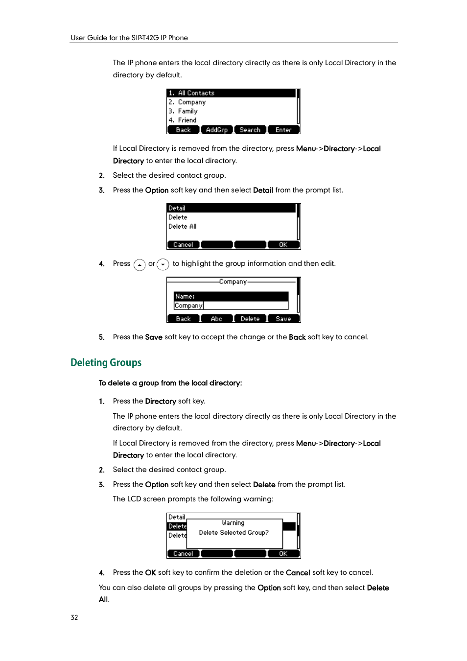 Deleting groups | Yealink SIP-T42G User Manual | Page 42 / 142