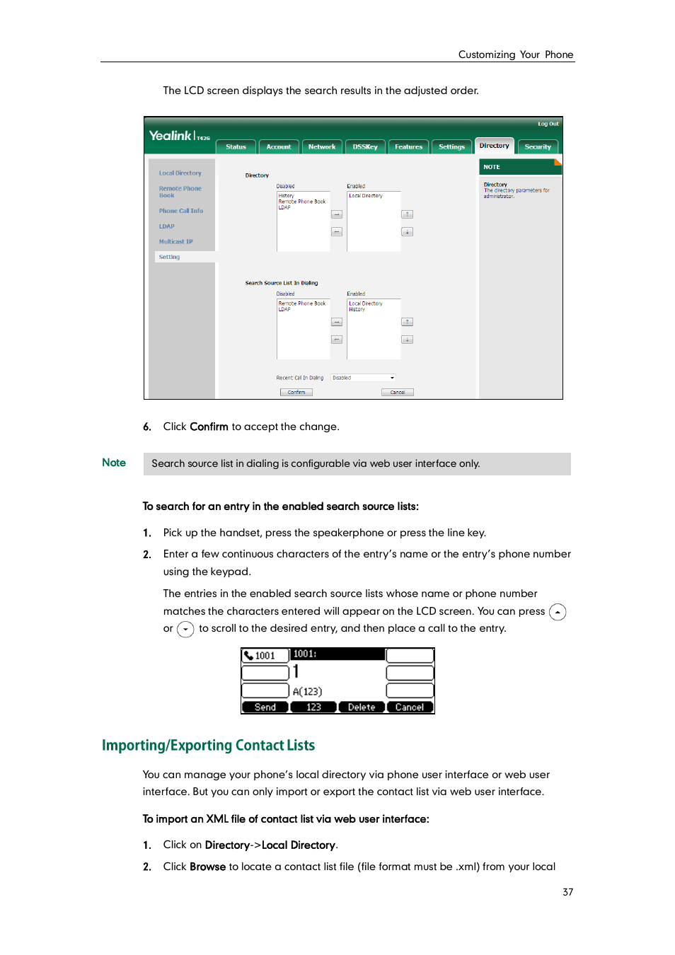 Importing/exporting contact lists | Yealink SIP-T42G User Manual | Page 47 / 142