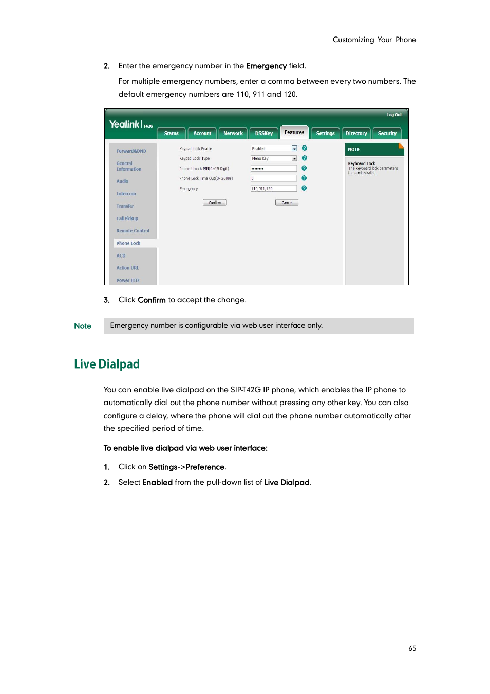 Live dialpad | Yealink SIP-T42G User Manual | Page 75 / 142