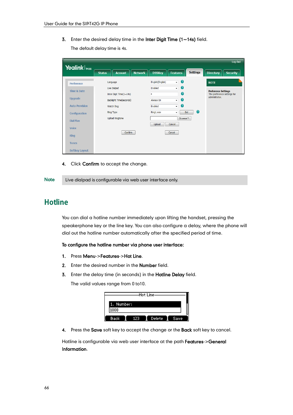 Hotline | Yealink SIP-T42G User Manual | Page 76 / 142