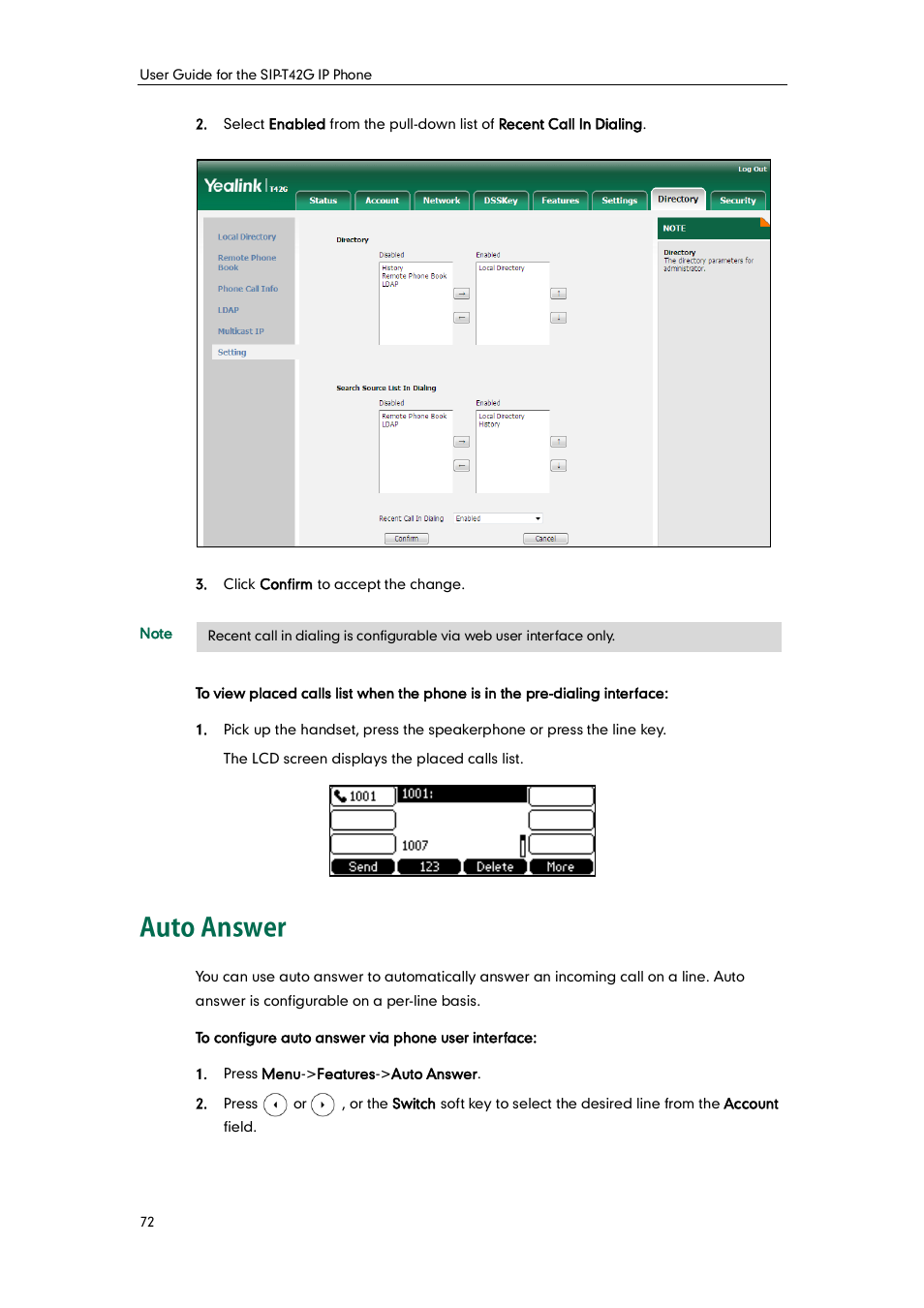 Auto answer | Yealink SIP-T42G User Manual | Page 82 / 142