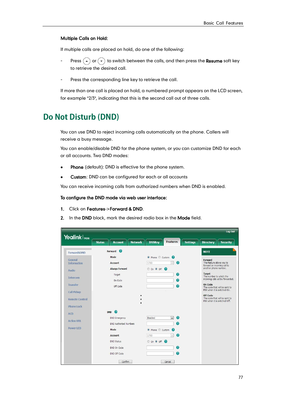 Do not disturb (dnd), Not disturb (dnd) | Yealink SIP-T42G User Manual | Page 87 / 142