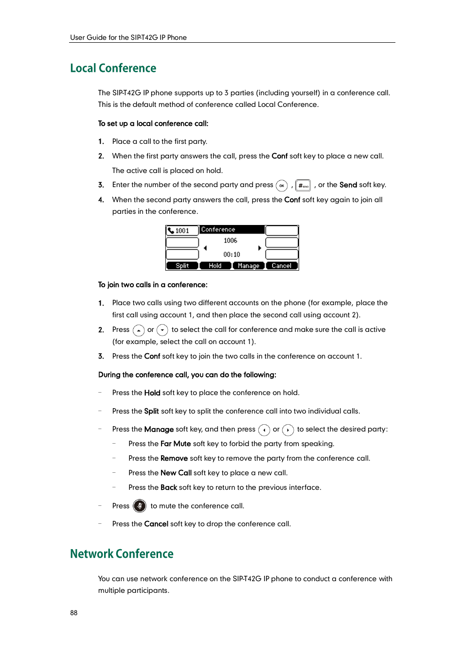 Local conference, Network conference, Local conference network conference | Yealink SIP-T42G User Manual | Page 98 / 142