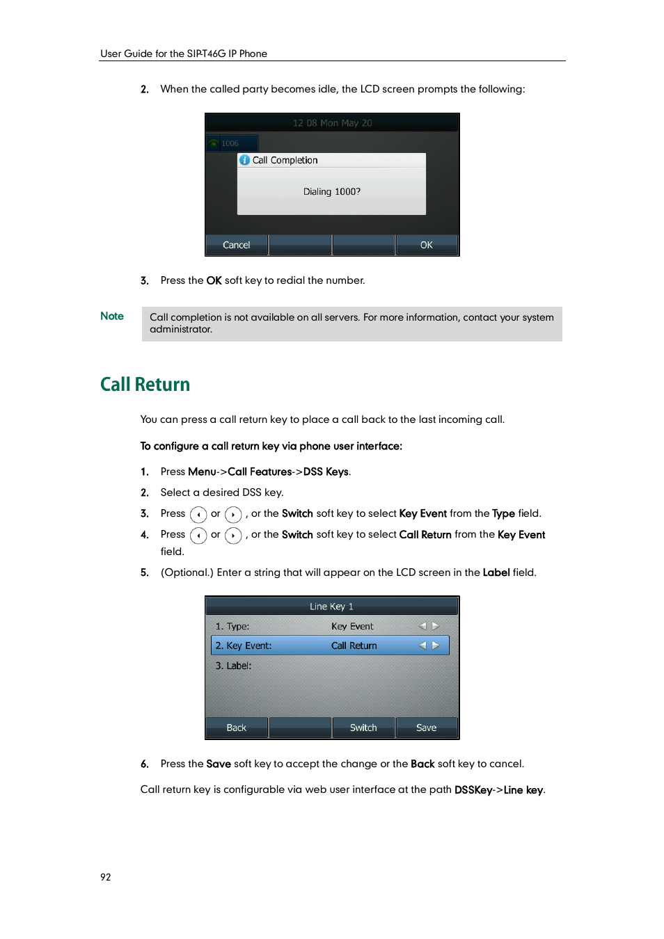 Call return | Yealink SIP-T46G User Manual | Page 102 / 168