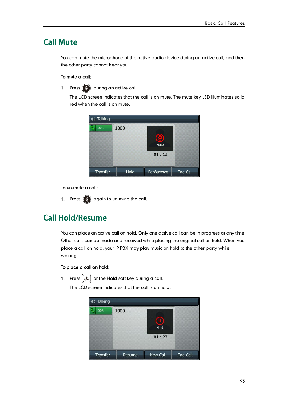 Call mute, Call hold/resume, Call mute call hold/resume | Yealink SIP-T46G User Manual | Page 103 / 168