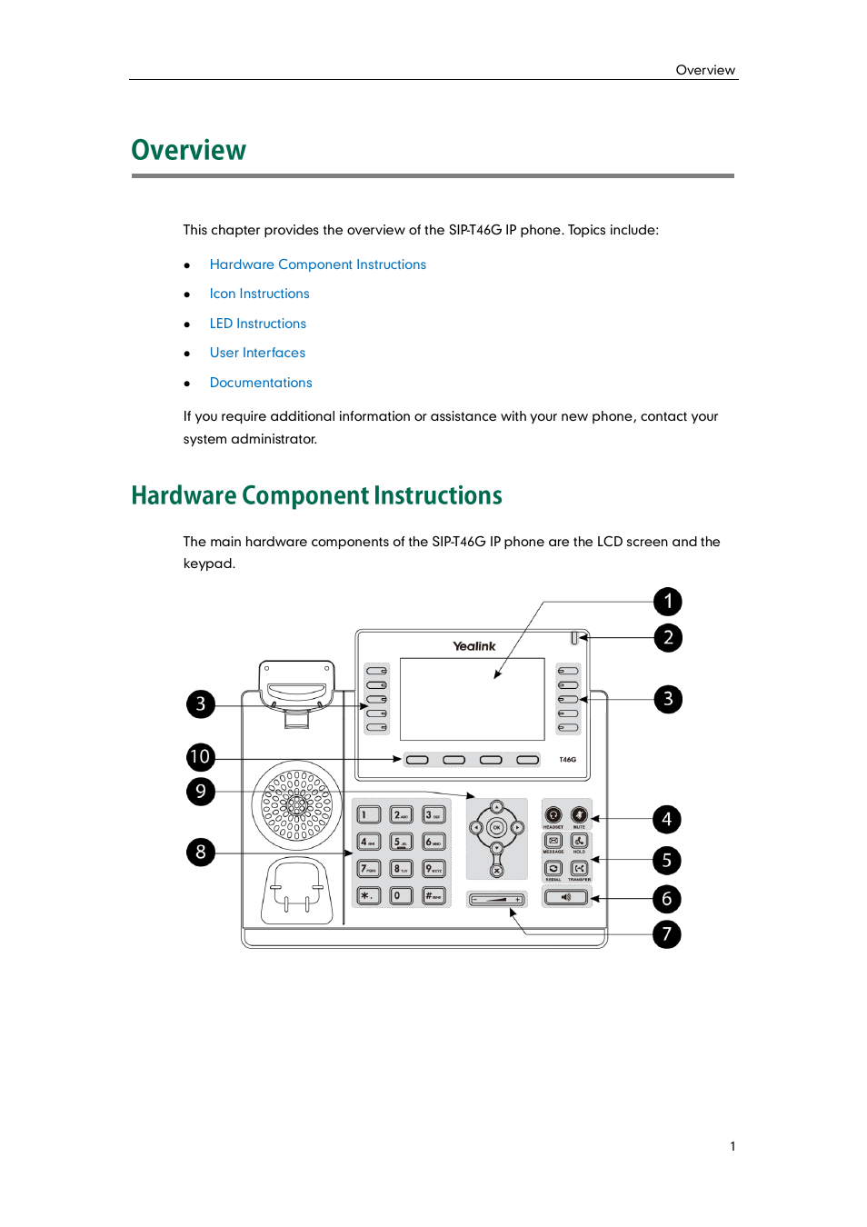 Overview, Hardware component instructions | Yealink SIP-T46G User Manual | Page 11 / 168