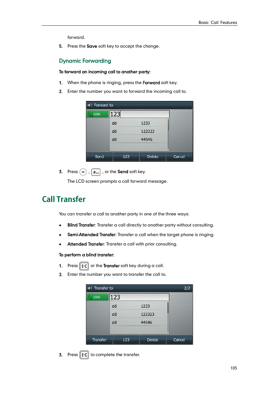 Call transfer, Dynamic forwarding | Yealink SIP-T46G User Manual | Page 115 / 168