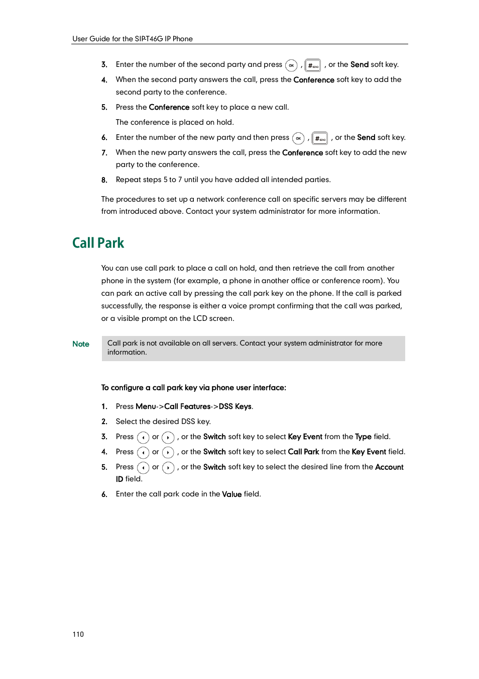 Call park | Yealink SIP-T46G User Manual | Page 120 / 168
