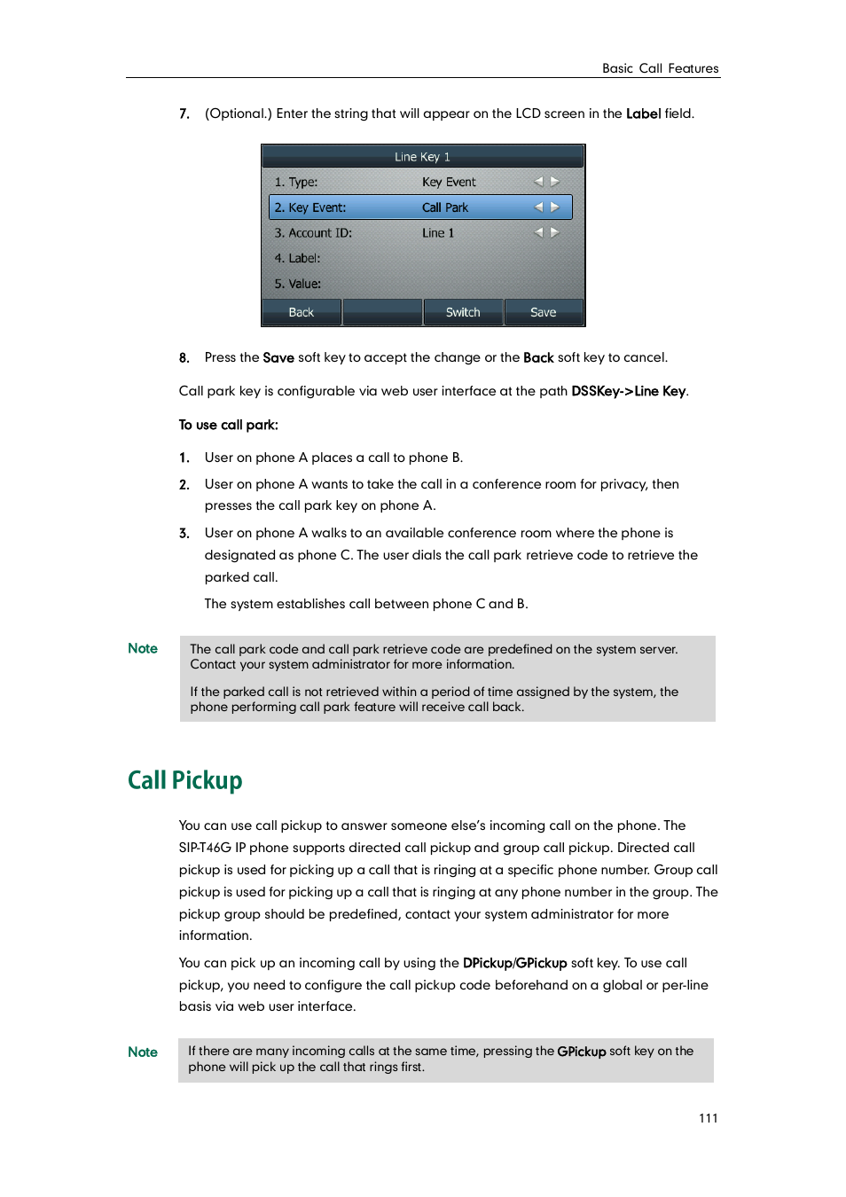 Call pickup | Yealink SIP-T46G User Manual | Page 121 / 168