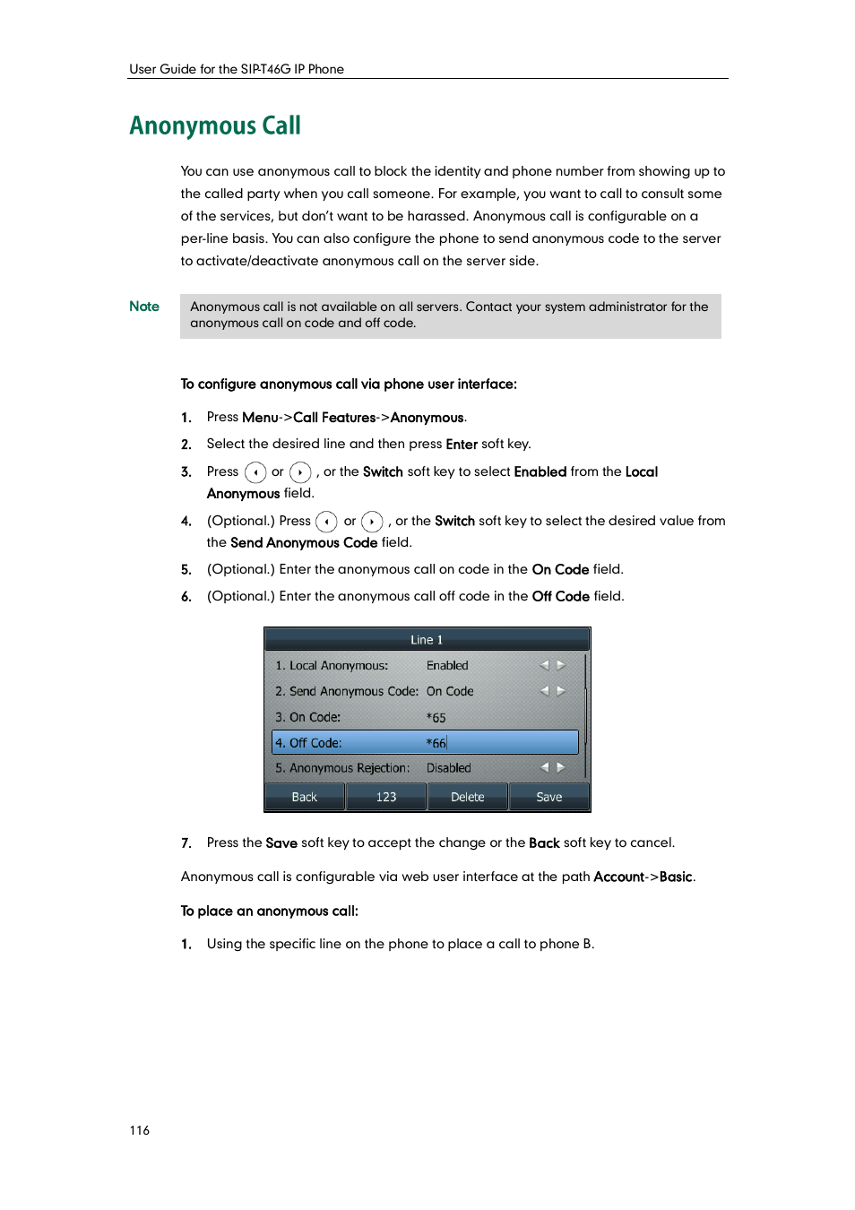 Anonymous call | Yealink SIP-T46G User Manual | Page 126 / 168