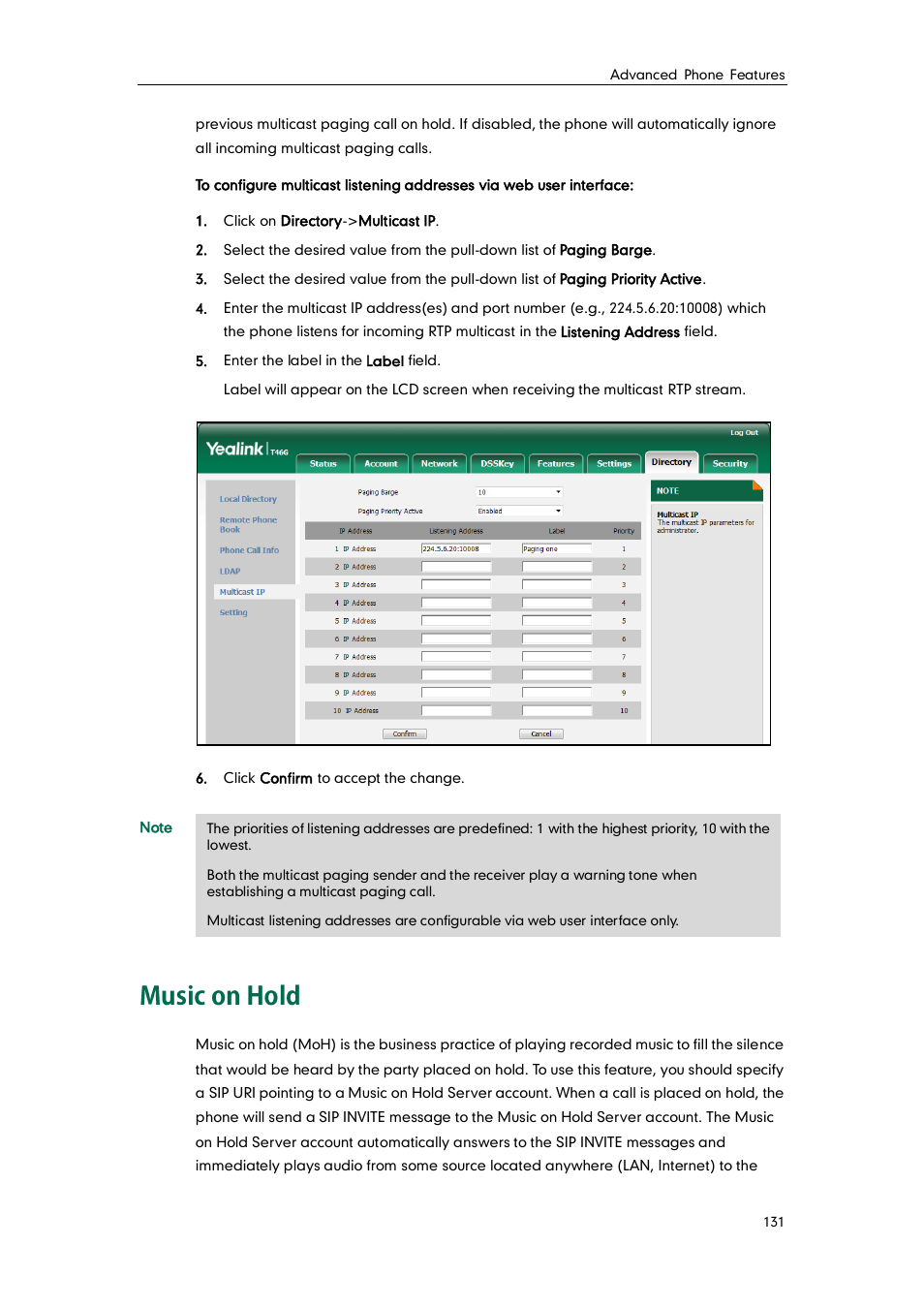 Music on hold | Yealink SIP-T46G User Manual | Page 141 / 168