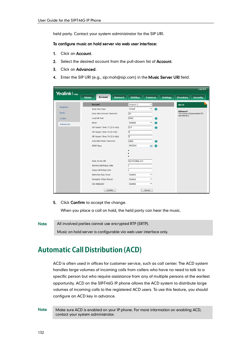 Automatic call distribution (acd) | Yealink SIP-T46G User Manual | Page 142 / 168
