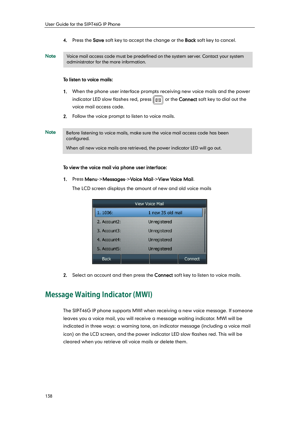 Message waiting indicator (mwi) | Yealink SIP-T46G User Manual | Page 148 / 168