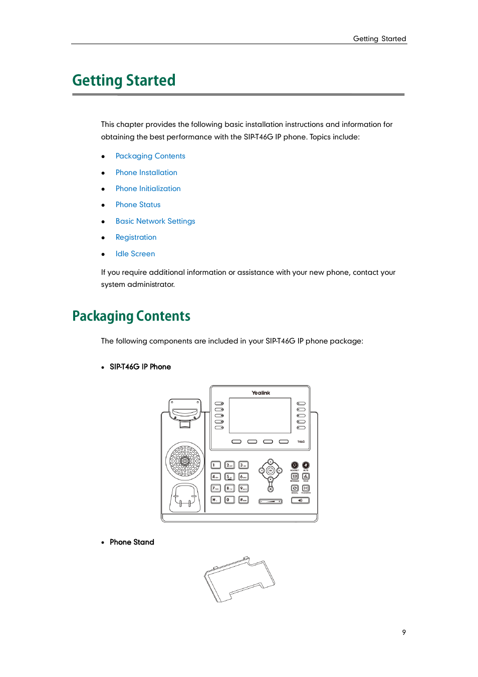 Getting started, Packaging contents | Yealink SIP-T46G User Manual | Page 19 / 168