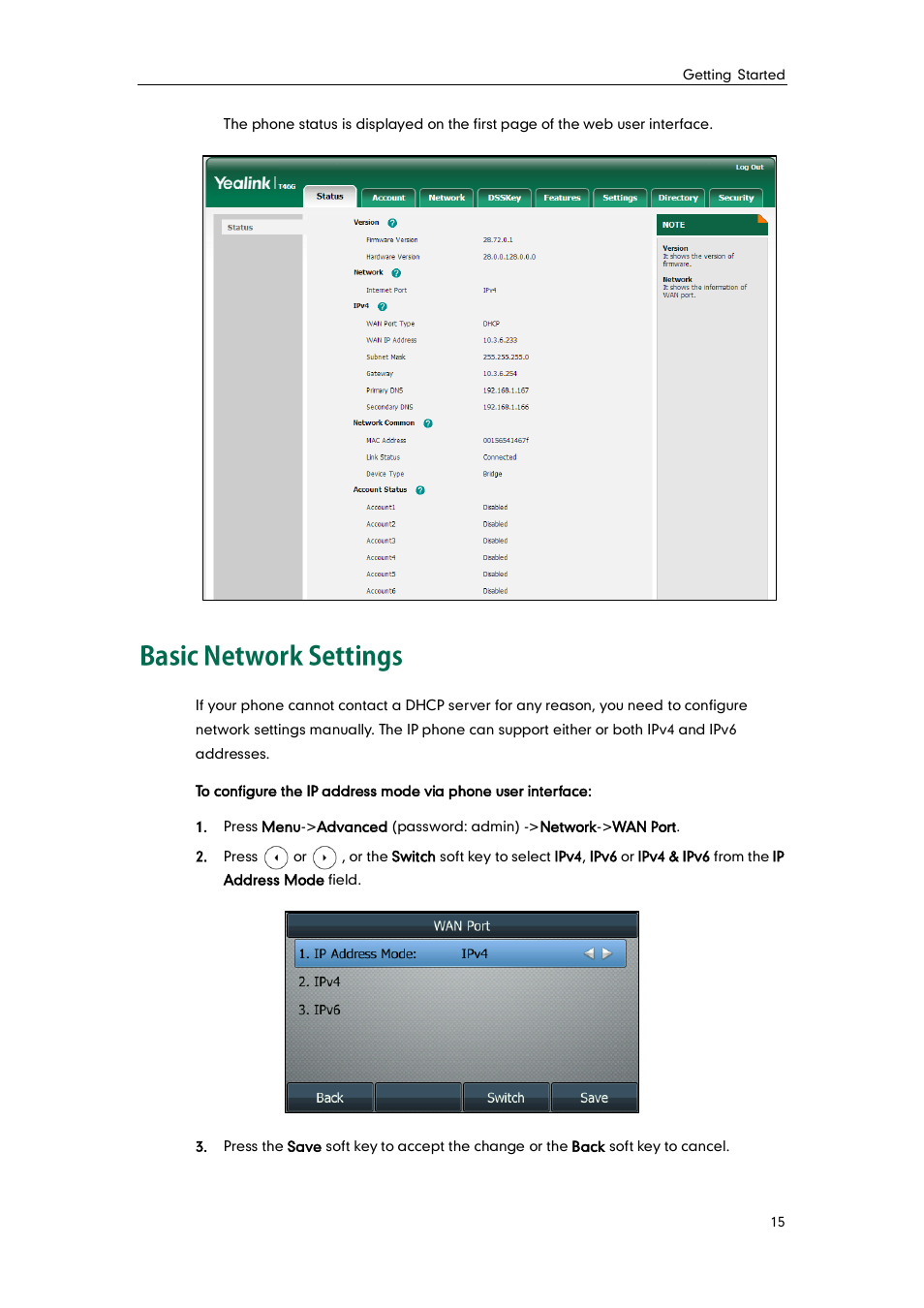 Basic network settings | Yealink SIP-T46G User Manual | Page 25 / 168