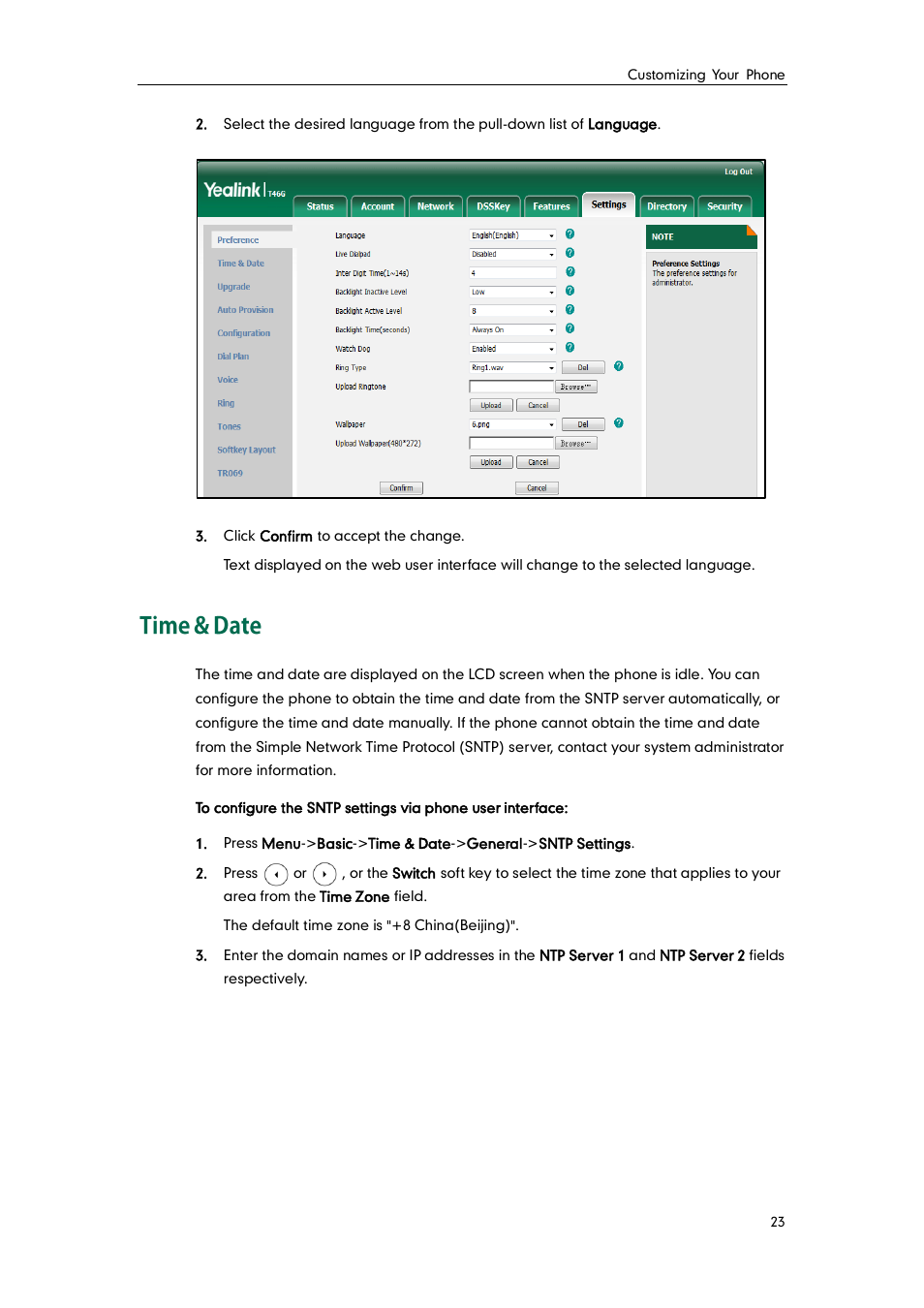 Time & date | Yealink SIP-T46G User Manual | Page 33 / 168