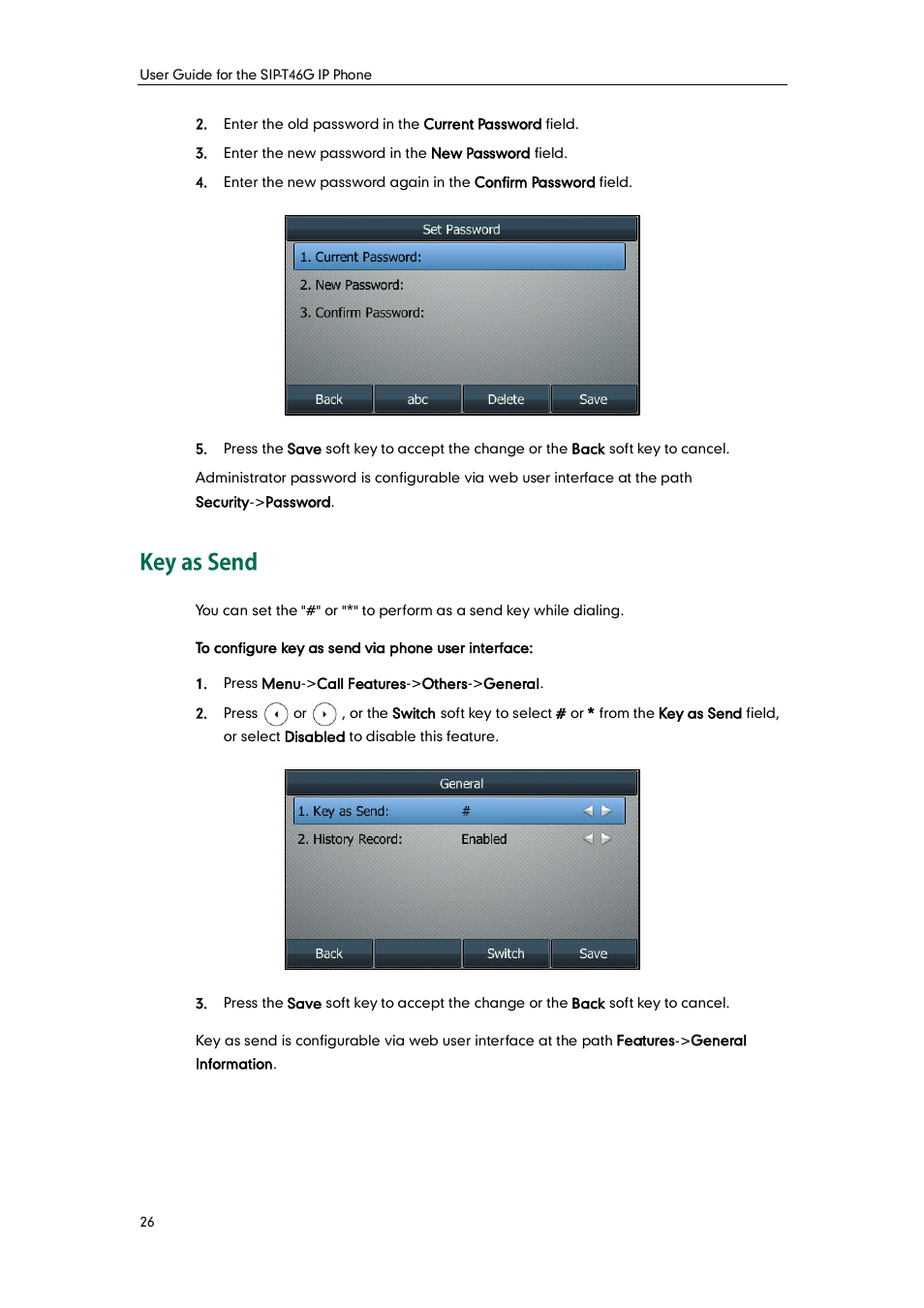 Key as send | Yealink SIP-T46G User Manual | Page 36 / 168