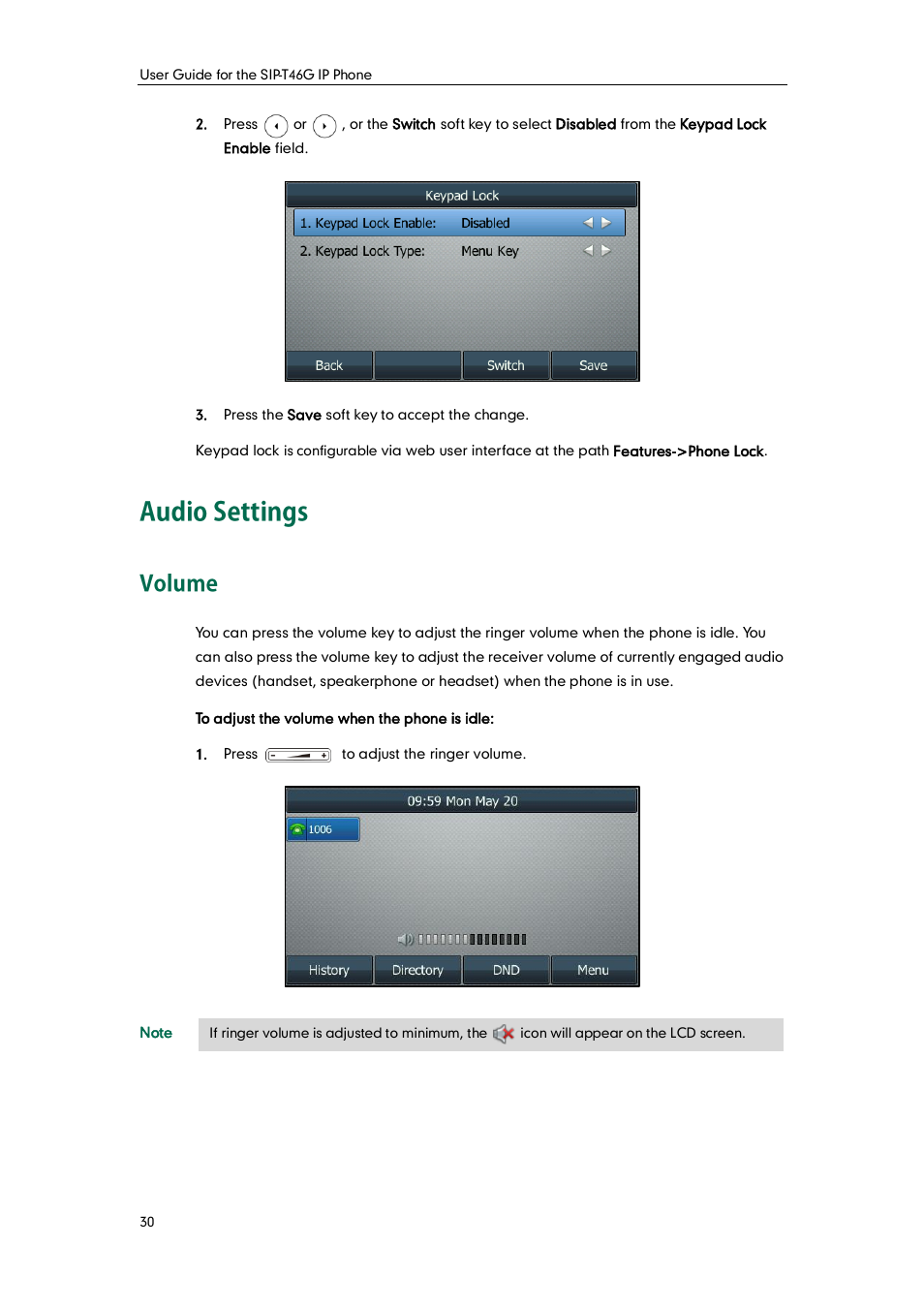 Audio settings, Volume | Yealink SIP-T46G User Manual | Page 40 / 168